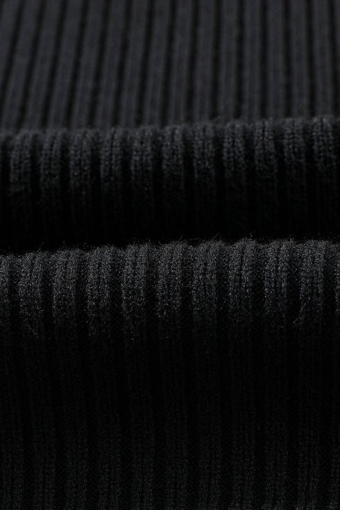 Ribbed Mock Neck Patch Pocket Drop Shoulder Short Sleeve Sweater